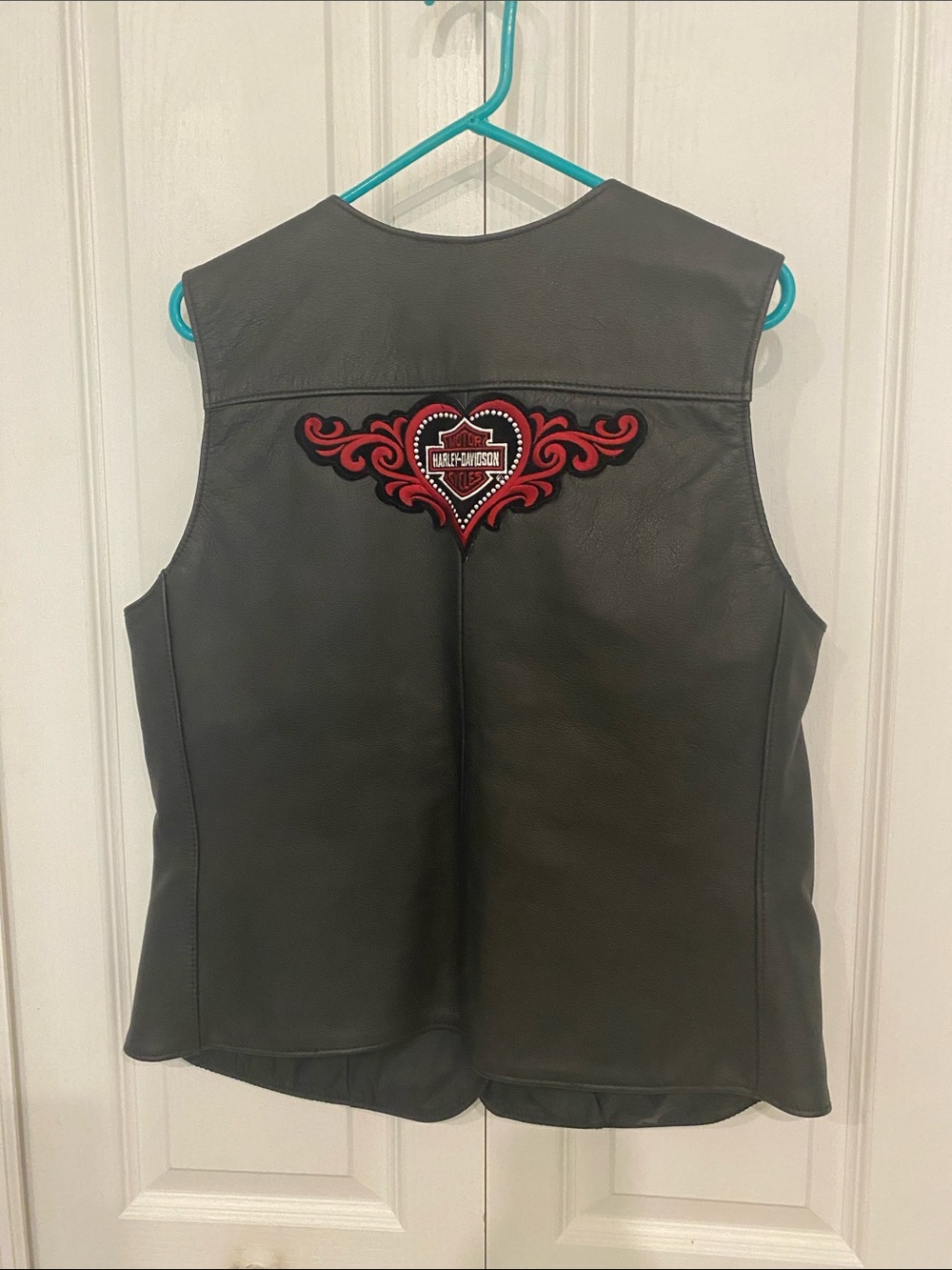 Harley-Davidson Black Leather Snap-Front Vest Large